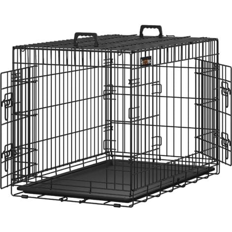 FEANDREA Jaula metálica para perro gato conejo Plegable Transportable 91 x 58 x 64cm Negro por SONGMICS - Negro