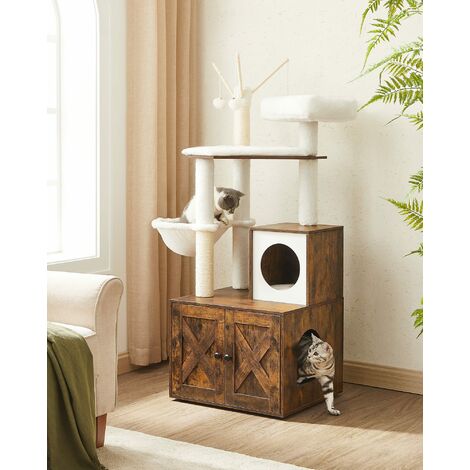 FEANDREA Kratzbaum mit Katzentoilette, Katzenbaum, vintagebraun von SONGMICS PCT113X01 - vintagebraun