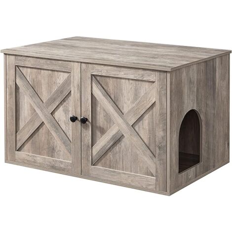 Feandrea Maison de Toilette Chat, Meuble Litière Chat, avec Séparateur Amovible, Cache-litière pour Chat, Table, 80 x 53 x 50 cm, Grège
