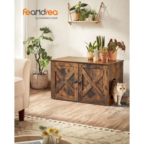 Feandrea – Maison de toilette pour chat – Meuble à litière marron rustique – Dimensions 80 x 53 x 50 cm – Panneau d'aggloméré – Accès facile avec portes