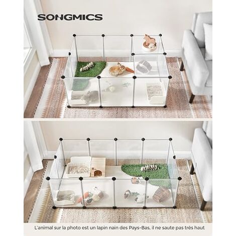 Feandrea – Parc enclos modulable pour petits animaux – Cage intérieure en plastique PP – Dimensions 125 x 63 x 42 cm – Facile à nettoyer