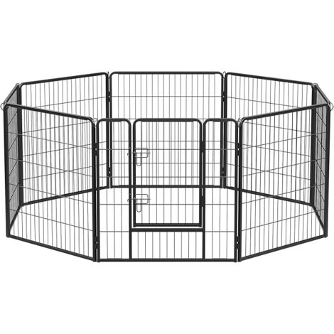 Feandrea – Parc pour chien en acier noir – Enclos modulable 8 panneaux 77 x 80 cm – Sécurisé avec doubles verrous en L – Utilisation intérieure/extérieure