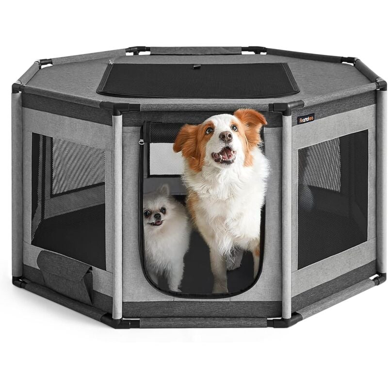 Songmics - Feandrea Parc pour Chien en Tissu Oxford, Clôture Octogonale, Enclos, Taille l, 112 x 112 x 62 cm, Cadre en Tube pvc, Filet Respirant,
