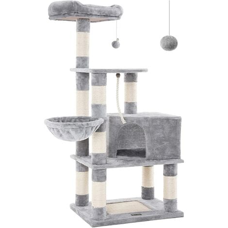 main image of "FEANDREA Tiragraffi per Gatti con Pali da Graffiare, Torre, Cuccia e Cesto, Mobile per Attività, Peluche e Grigio Chiaro da SONGMICS PCT60H - Grigio chiaro"