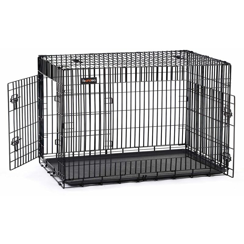 Feandrea Xxl 48' Dog Puppy Cage Foldable Metal Pet Carrier 2 Doors With Tray Black By Songmics Ppd48h