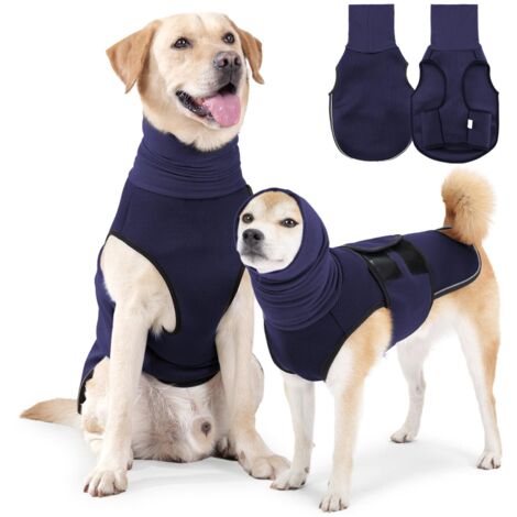 Fear Jacket Calm Gilet per Cani con paraorecchie e cappuccio - Cappotto anti-ansia regolabile con striscia riflettente (Blu scuro, XXXL)
