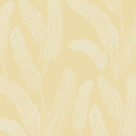 Feather Branch Wallpaper Tree Leaves Plant White Yellow Vinyl Galerie