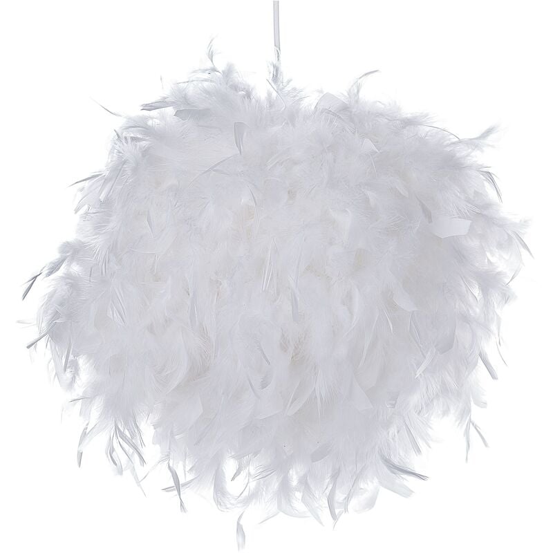 Beliani - Modern Pendant Ceiling Lamp Light Feather Round Lamp-Shade White Drava