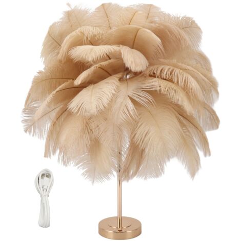 Feather Table Lamp 3 Color Dimmable Touch Switch USB Plug in Romantic Modern Decorative Bedside Light for Bedroom Light Tan