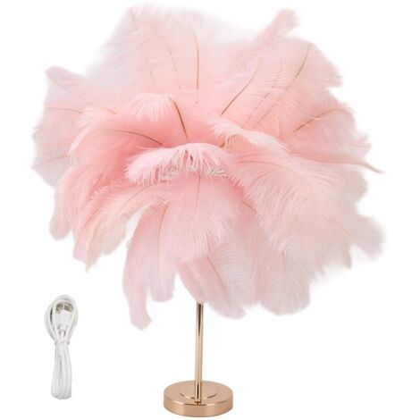 Feather Table Lamp 3 Color Dimmable Touch Switch USB Plug in Romantic Modern Decorative Bedside Light for Bedroom Pink
