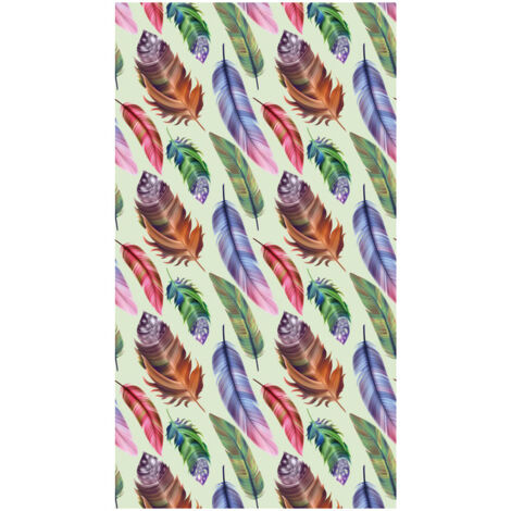 Feathers, rideau imprimé plumes multicolores sur fond clair 140x245 cm, 1 pièce