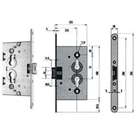 FEB – Serrure à mortaiser 65mm – Réversible avec poignée carrée 8mm – Catenaccio incorporé pour portes en fer – Finition galvanisée