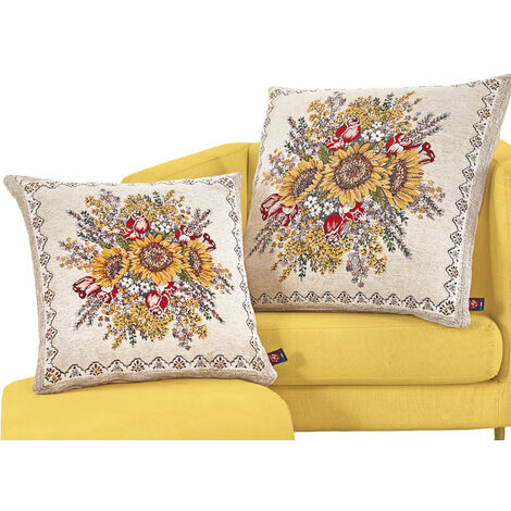 Federa Cuscino Arredo Casa Fodera Tessuto Cinigliato Floreale Sunlight Girasoli, misura40x40coloreSunlight