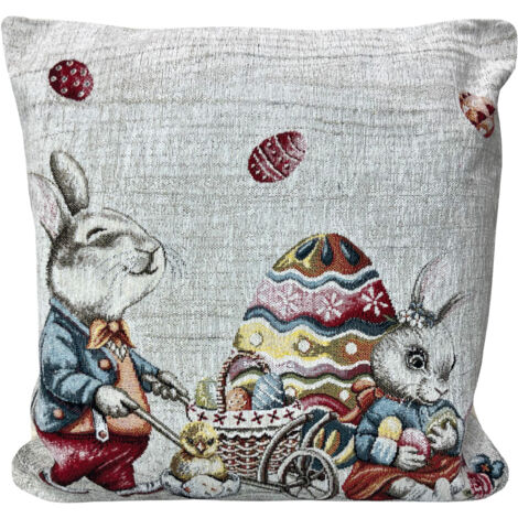 Federa Cuscino Arredo Casa Fodera Tessuto Cinigliato Pasqua Bunny Easter, misura40x40coloreBunny Easter
