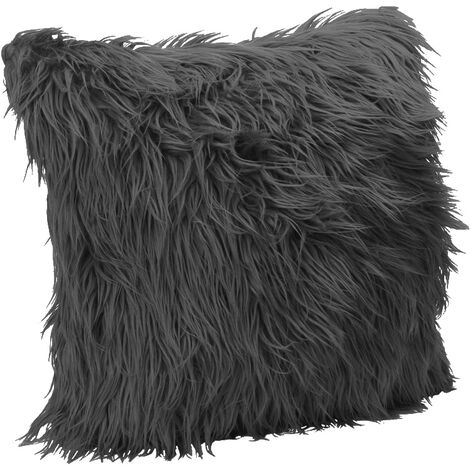 Federa Cuscino Decorativo A Pelo Lungo Pelliccia Morbida Sintetica 45x45 con Zip Grigio