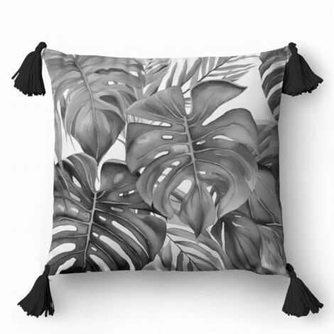 Federa decorativa 45x45 floreale Monstera grafite