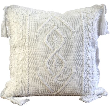 Federa decorativa con cordino, bianca, 40x40 cm, federe bianche in stile BOHO