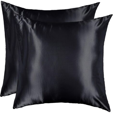 Federa in raso 60x60 Confezione da 2 Fodera per cuscino quadrata liscia ed elegante Comfort Pelle setosa Fresca chiusura estiva con cerniera Home Hotel, Nero-RAPANDA