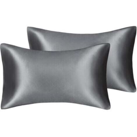 Federa in raso di seta per capelli e viso - Set da 2 - Antirughe - Cerniera nascosta - 50 x 75 cm (Grigio)