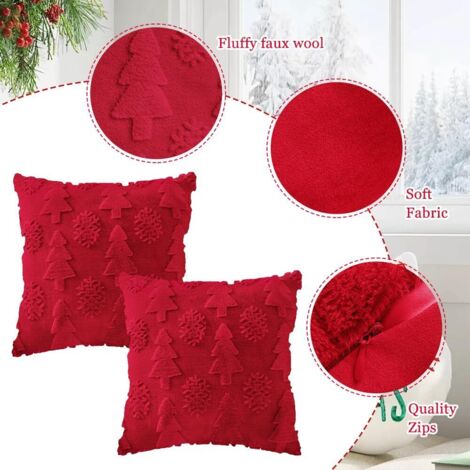 Federa natalizia 45x45 cm, 2 pezzi, federa per cuscino con albero e fiocco di neve, decorazione invernale per divano, camera da letto, soggiorno (rosso)