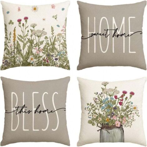 Federa per cuscino autunnale e primaverile da 45x45 cm, per mobili da giardino, federa decorativa in lino floreale verde per divano, casa, soggiorno, camera da letto, decorazione in stile rustico, set