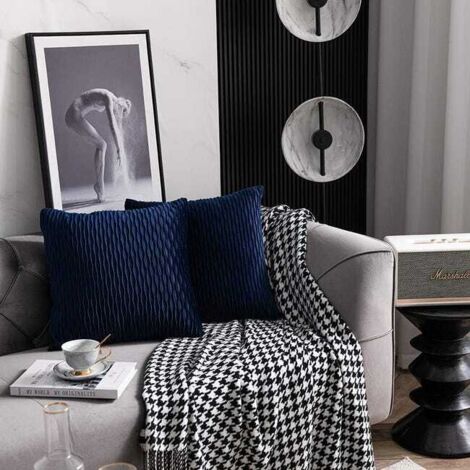 Federa per divano a righe blu navy: confezione da 2 federe per cuscino quadrato in velluto originale da 45 cm x 45 cm per la decorazione della camera da letto