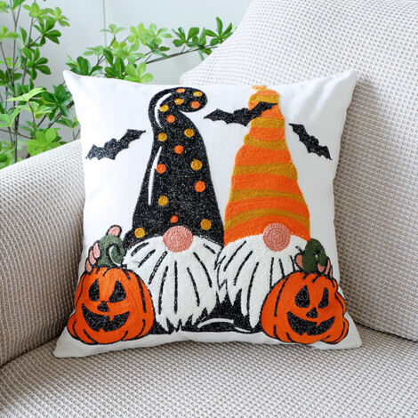 Federe per tovaglioli ricamate con motivo a zucca di Halloween, copricuscino in tela per divano (45x45 cm)