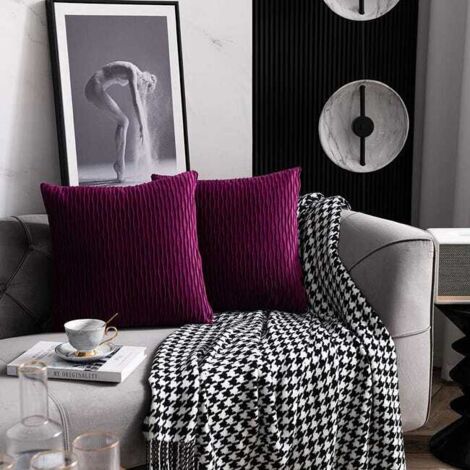 Federe viola da 45 cm x 45 cm: confezione da 2 federe decorative quadrate in velluto a righe originali per divano da camera da letto