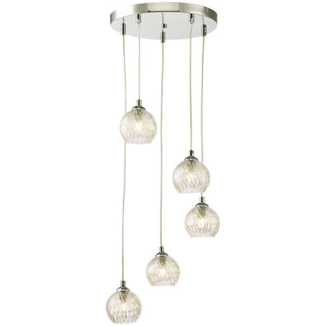 Federico Suspension de plafond à 5 ampoules, chrome poli clair/verre filaire