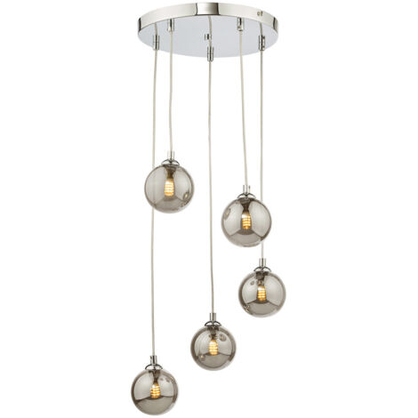 Federico Suspension de plafond à 5 ampoules, chrome poli, verre fumé
