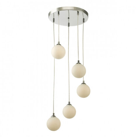 Federico Suspension de plafond à 5 ampoules, chrome poli, verre opale