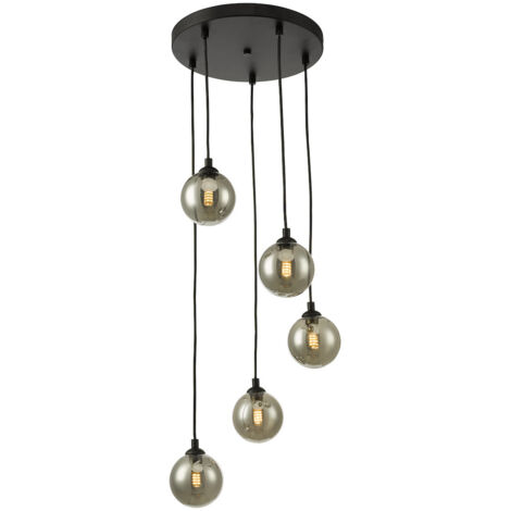Federico Suspension de plafond à 5 ampoules en verre fumé noir