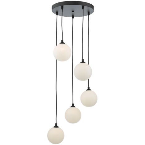 Federico Suspension de plafond à 5 ampoules en verre opale noir