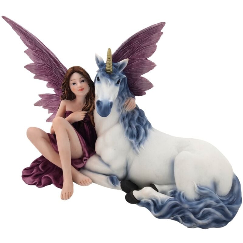 Fée avec licorne décorative en résine, figurine fantastique pour collectionneurs et amateurs de mythologie