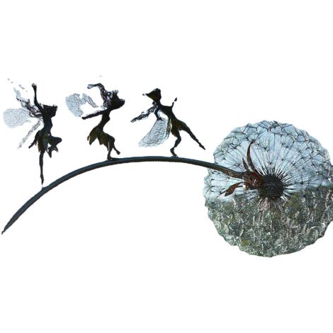 Fée des sculptures de jardin, marchant sur un pissenlit
