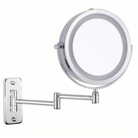 Feelglad Specchio per Trucco a Parete, Specchio ingranditore LED a Doppia Faccia 10X, Specchio cosmetico Allungabile Girevole a 360°, Alimentato a Batteria (Non Incluso), Cromato, 7 Pollici