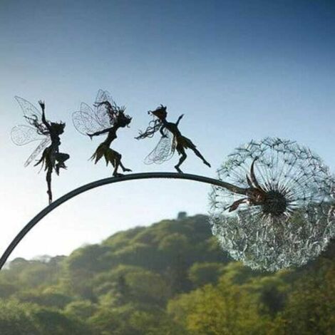Feengarten-Skulptur: Tanzende Feen mit Pusteblumen