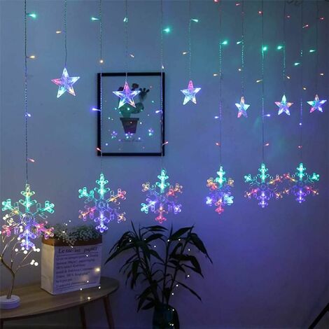 Weihnachten LED Schneeflocke Lichtvorhang Lichterkette Fenster Beleuchtung Dekor 