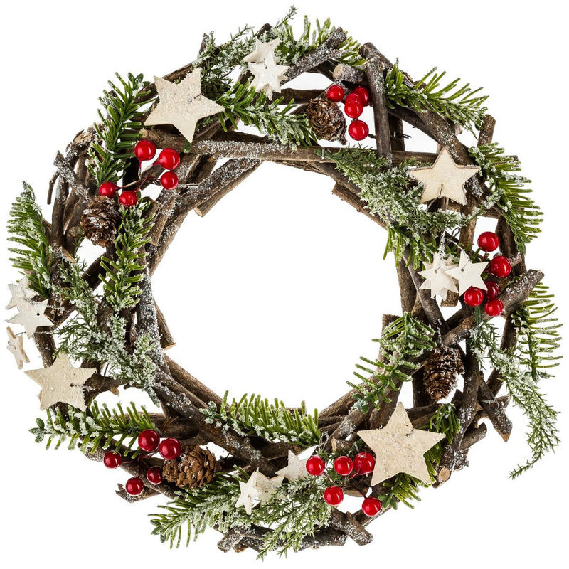Fééric Lights And Christmas - Déco de Noël Couronne avec branches bois et sapin d 30 cm - Feeric Christmas - Multicolore