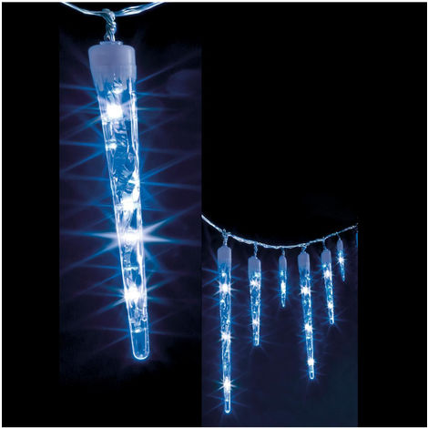 Feeric Christmas - Guirlande lumineuse Rideau 10 Glaçons 63 LED Blanc froid et Bleu effet tombée de neige 4 vitesses - Blanc / bleu