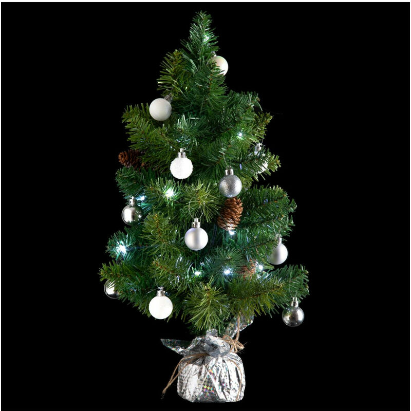 Arbre de Noël lumineux Sapin artificiel avec décoration et guirlande lumineuse h 50 cm - Feeric Christmas - Blanc