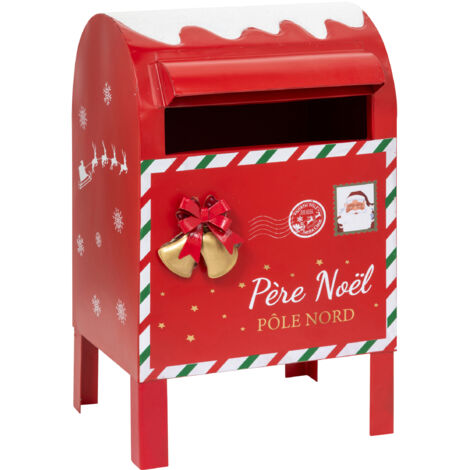 Fééric Lights And Christmas – Boîte aux lettres Père Noël en métal rouge H 34 cm – Résistante aux intempéries – Design festif pour décoration intérieure et extérieure