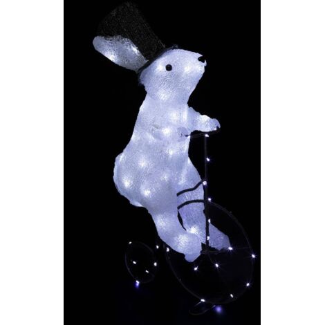 Fééric Lights And Christmas – Déco de Noël lapin lumineux sur vélo 64 LED blanc froid – 8 jeux de lumière – H 44 cm – IP44 pour extérieur