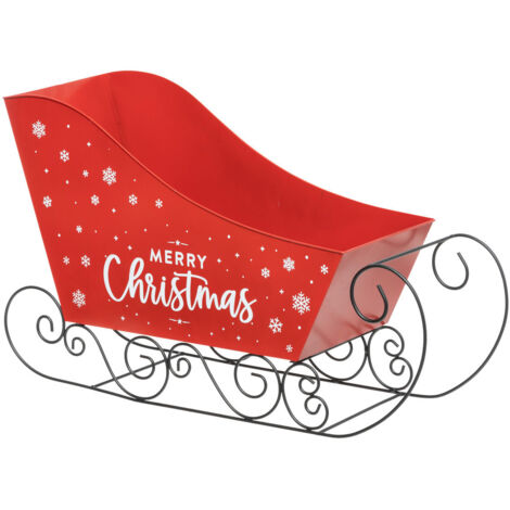 Fééric Lights And Christmas – Déco Noël traineau en métal rouge et blanc L 65 cm – Élément décoratif festif – Apporte une touche magique à votre décoration