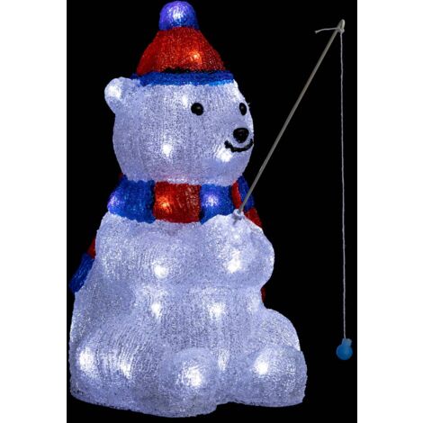 Fééric Lights And Christmas – Décoration lumineuse ours pécheur 40 LED blanches H 39 cm – Acrylique durable – Câble 5 mètres pour intérieur et extérieur