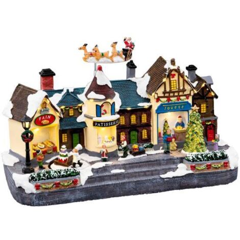 Fééric Lights And Christmas – Décoration village de Noël en polyresine avec éclairage LED multicolore – Longueur 36,9 cm – Poids 1,7 kg pour intérieur et extérieur