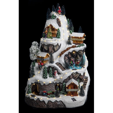 Fééric Lights And Christmas – Décorations de Noël – Village lumineux animé musical avec train et patineurs – Dimensions 33x31x46 cm – Poids 5 kg
