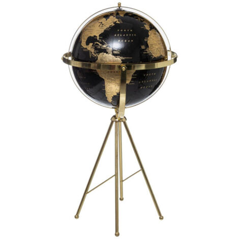Fééric Lights And Christmas – Globe terrestre sur pieds noir et doré – Hauteur 60 cm – Diamètre 34 cm – PVC et papier – Pieds en métal