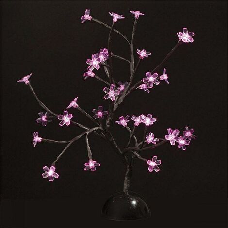 Fééric Lights And Christmas – Arbre lumineux 40 cm 32 LED fleurs roses – Alimentation 3 piles AA – Technologie LED à forte luminosité – Décoration intérieure élégante