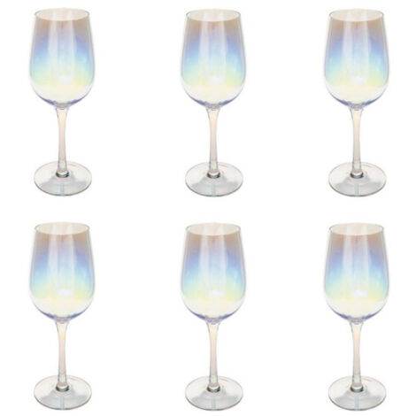 Fééric Lights And Christmas – Lot de 6 verres à vin 38cl en verre transparent – Effet irisé – Lavage à la main recommandé – Pour moments de dégustation élégants
